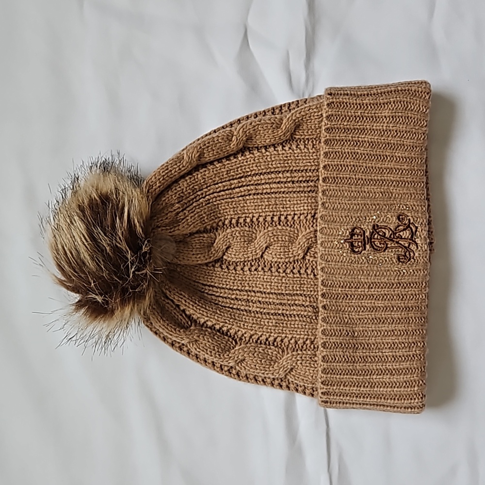 Cable Knit Beanie with Faux Fur Pom